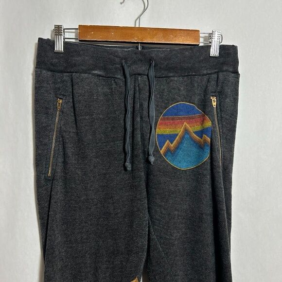 Aviator Nation Sweatpants Joggers M Gray Rainbow Stripe Mountain Pockets - Picture 4 of 13